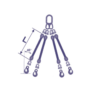 Pendente a 4 bracci PBM 4/4,2/12 completo di: fune verde portata 4.200 kg, lunghezza 12 Mt,  ganci a