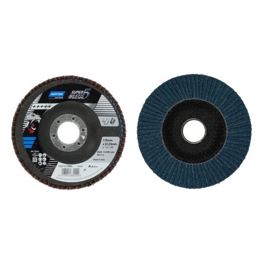 Disco lamellare:  tipo conico, zirconio R860, supporto fibra, D. 115x22 mm, gr. 40, SUPER BLEUE 5