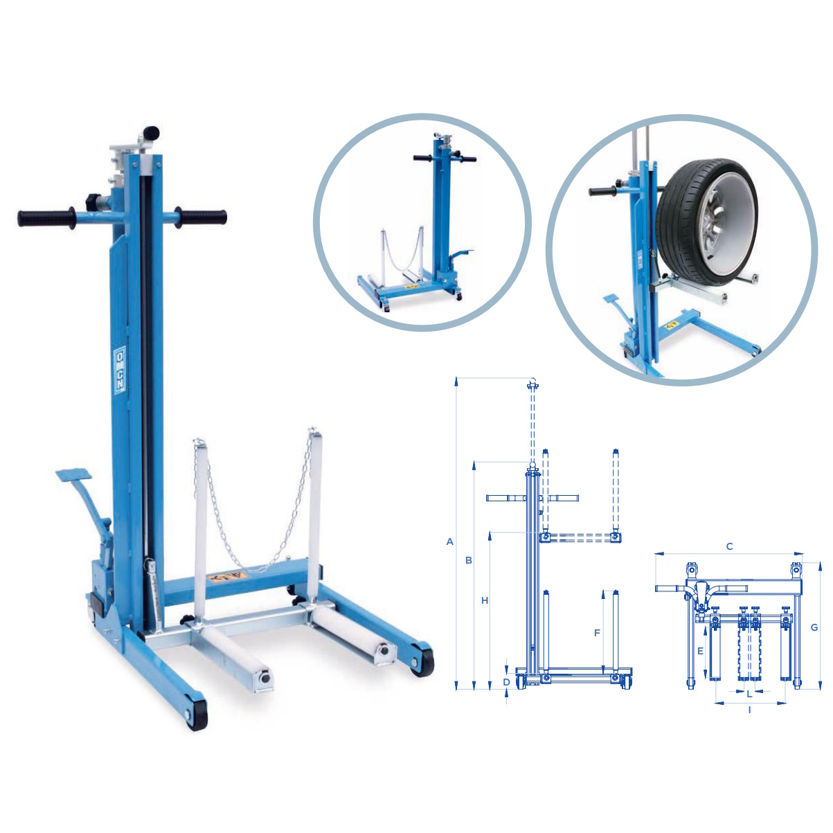 Sollevatore idraulico SIF/XR IP: tipo per fossa o sottoponte, portata 100 kg, azionamento a pedale