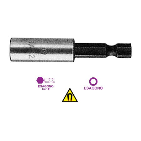 Porta inserti: con magnete extra forte, attacco esagonale 1/4" E, lunghezza tot. 58 mm, con anello