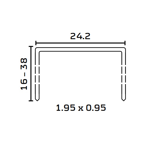 Punti 42/19: in acciaio galvanizzato, lunghezza 19 mm, larghezza 24,2 mm, sezione rettangolare 1,95x